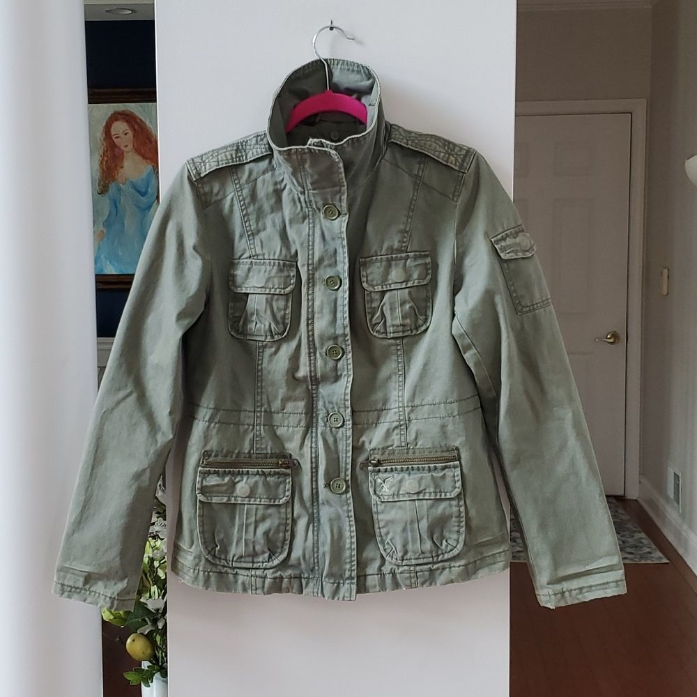 American Eagle Outfitters Green Military Style Utility Jean Jacket